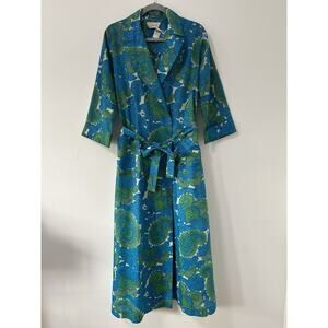 Vintage 70s Flower Child‎ House Dress Teal Tie Dye Ethereal Fairy Robe Disco Med